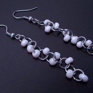 Earrings - White Glass Beads